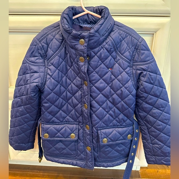 EUC Tommy Hilfiger Girls All Weather Jacket with Belt, Small 6-7 size, Navy Blue - Picture 1 of 6